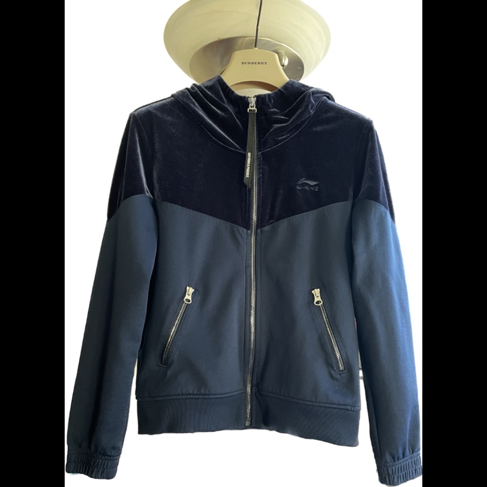 NWOT Li-Ning Women Full Zip Up Hoodie Sports Jacket Blue Sz S, velvet contrast